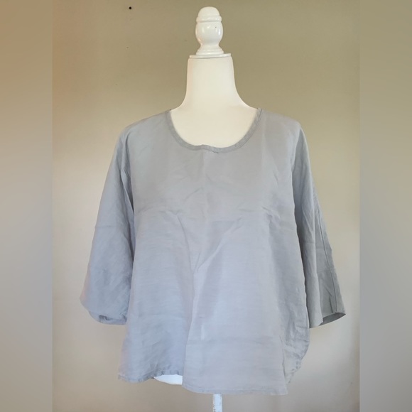 Flax Linen Scoop Neck top blouse Size Medium Blue - Picture 6 of 8